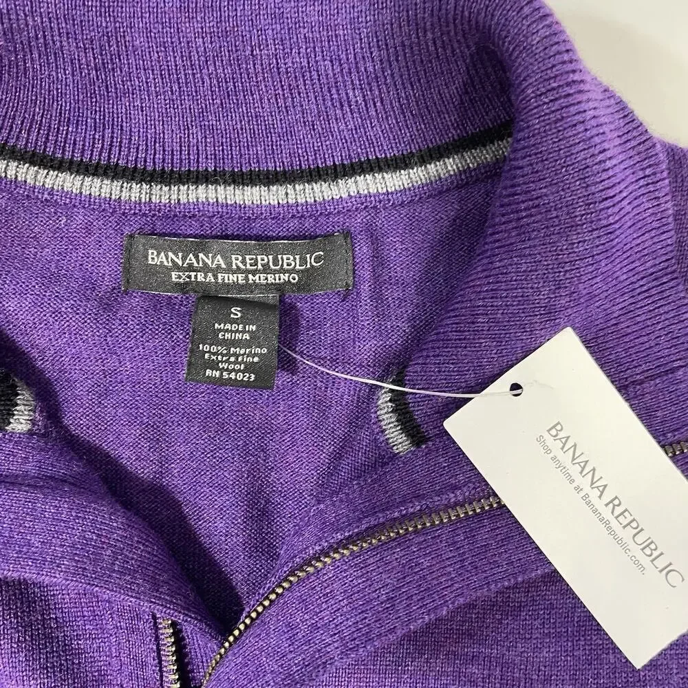 Banana Republic 1/4 Zip Merino Wool Pullover Sweater Men’s Small Purple New